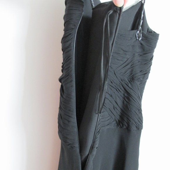 Anne Klein Black Silk Chiffon Beaded Strap Dress NYE Size 6 - Picture 4 of 12